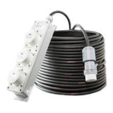 Verlengkabel 110V DC 16A-3P 25mtr 3 weg verdeelblok