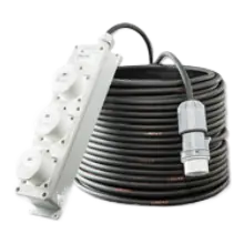 Verlengkabel 110V DC 16A-3P 25mtr 3 weg verdeelblok
