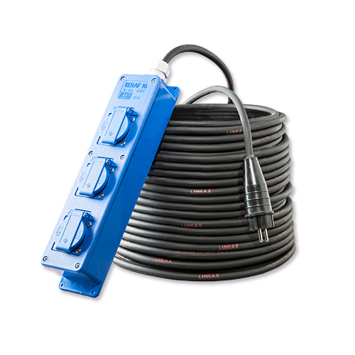 Verlengkabel 230V 16A 25mtr stekkerblok 3V SchuKo
