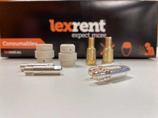 2 tiphouder, 2 gasverdeler, 2 contacttip M6 1,0 zilver, 2 contacttip M6 1,2mm zilver